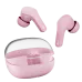 An open pink boAt Airdopes 311 Pro charging case with the two pink stem-style earbuds floating above it.