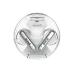 Top-down view of two silver BWOO BW95 earbuds in a clear, round charging case.