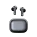 The grey Edifier EvoBuds Pro earbuds, with their stems, displayed above their matching charging case.