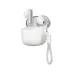 Foneng BL179 white wireless earbuds with leather-texture charging case, semi-in-ear design, strap loop, transparent lid