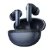 Front view of HAYLOU Flowbuds N50 dark blue earbuds in glossy charging case with LED indicators on stems.