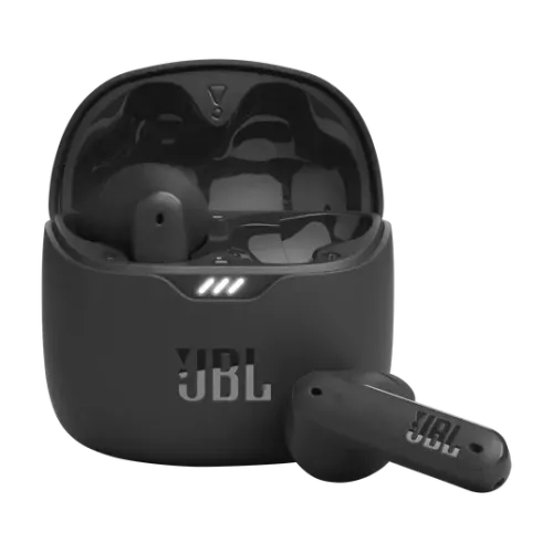 Protective Silicone Case With Carabiner For JBL Tune Flex Earbuds - Shockproof Cover, Black