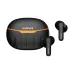 Black MOVR Tune 2 earbuds with matte case, orange accent line, and green indicator light.