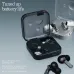 Angled view of Nothing Ear (3) earbuds in metallic transparent case with TALK button and green indicator light visible.