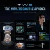Promotional feature layout of Onikuma T1 Wireless Earbuds highlighting sound performance specs and wireless technology elements