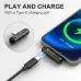 Top-down charging view of Onikuma TX612 Wireless Gaming Earbuds with cable connected to case showing play and charge feature
