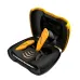 Angled open case view of Onikuma TX616 Wireless Gaming Earbuds showing earbuds seated inside charging case with LED accents