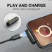 Top-down charging view of Onikuma TX616 Wireless Gaming Earbuds with case connected via cable demonstrating play and charge feature