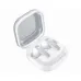 Samsung Galaxy Buds4 white charging case open, glossy finish, molded compartments with charging contacts
