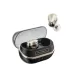 Angled view of the black and gold SoundPEATS H3 earbuds and open charging case with the text 