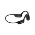 Side-profile view of black Acefast N10 neckband open-ear headphones displaying regulatory markings and ear hook design