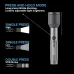 Front angled view of Philips SFL2142/56 Torch Light showing high, low, SOS, and strobe modes with telescopic zoom.