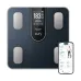 Eufy smart scale top view with large display, four metal electrodes, and sleek tempered glass design for body analysis