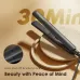 Black Oraimo hair straightener on round stands highlighting 30-min auto shut-off and safety lock feature.