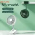 Front view of the Jisulife FA13R Portable Clip-On Fan showing ultra‑quiet operation with strong clip base and compact fan head.