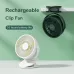 Front view of the Jisulife FA18S Clip-On Fan in white showing compact fan head and strong clip base on a flat surface.