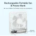 Transparent back view of the Jisulife Life1 FA26 Portable Ultra‑Slim Desk Fan highlighting rechargeable battery and power bank feature.