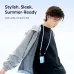 Lifestyle view of the Jisulife Neck Fan Life5 worn around the neck showing hands‑free cooling design with compact dual air outlets
