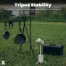 Outdoor tripod setup view of the Jisulife Outdoor Fan Ultra1 placed on grass highlighting stable standing and hanging options.