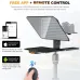 Angled front view showing app integration and remote setup for LENSGO TC7 Teleprompter for Camera and Smartphone.
