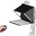Angled front view showing tripod setup with remote control for LENSGO TC7S Teleprompter for Smartphone.