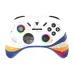 A top-down view of the white Fantech WGP15V2S Eos Pro II S controller with a colorful striped design and RGB analog sticks.