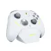 Close-up of Fantech WGP18 Zenith Pro Gamepad in white with yellow accents resting on illuminated charging dock.
