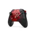 Xbox wireless controller with red and black cracked Gears of War E-Day themed custom design, angled left view
