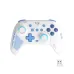 Front view of Onikuma C1 Tri-Mode Gaming Controller in white and blue with USB receiver and illuminated sticks.