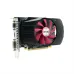 AFOX Radeon R7 350 graphics card angled view showing single-fan cooling system, heatsink, and display outputs.