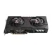 Front view of Sapphire PULSE AMD Radeon RX 9070 GRE OC GPU with dual AMD-branded fans and angular black-red design.
