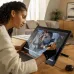 Huion Kamvas 22 Gen 3 GS2203 FHD Graphics Drawing Tablet shown in use for digital illustration on a desk.
