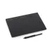 Front angled view of Wacom Intuos Pro Graphics Tablet with stylus and compact creative workspace design.