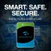 Front view of Seagate Skyhawk AI HDD with cityscape background highlighting smart secure AI surveillance storage.