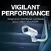 Ceiling-mounted security camera promoted with Seagate Skyhawk AI HDD for high workload surveillance performance.