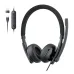 GeniusCall HS50 headset with inline controls and Type-C adapter, featuring mic mute and volume buttons.
