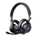 Front angled view of Havit FUXI-H8 Open-Ear Wireless Headphone in black showing boom mic, RGB earcup ring