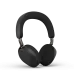 Front angled view of Jabra Evolve3 75 MS LINK390C Headphone with Wireless Charger showing earcups and charging base stand