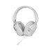 RK-HG101 white gaming headset with over-ear cushions, adjustable headband, RGB light strip, and detachable boom mic