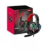 T-WOLF H120 RGB wired gaming headset in black and red color standing next to its official product packaging box.
