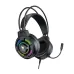 Black T-WOLF H140 gaming headset featuring colorful RGB lighting on the earcups, padded ear cushions, an adjustable dual headband, and an attached flexible microphone.