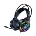 Left-side view of the T-WOLF H140 headset displaying the T-WOLF logo on the RGB earcup and the extended boom microphone.