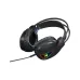 T-WOLF H160 wired gaming headset lying tilted, showing cushioned earcups, RGB LED accent on the earcup, dual headband frame, and flexible microphone.