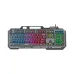 T-WOLF T16 black wired gaming keyboard with multi-color RGB backlighting, featuring a full-size layout and a metal-style frame with top cutouts.