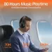Black Weofly Tour ANC Bluetooth Headphone worn by a traveler on a plane, emphasizing long playtime performance.