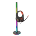 Angled side view of the Meetion BK300 Smart Lighting Headset Stand showing colorful RGB lighting and headset placement design.