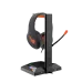 Side view of the Meetion U003 Smart Lighting Headset Stand holding a gaming headset with RGB base lighting and USB ports.
