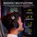 Lifestyle view of Corsair HS35 v3 Gaming Headset worn while gaming, showing multiplatform compatibility icons.