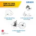 Instructional view of Omron HEM-7121J BP Monitor showing steps to insert air plug, wear cuff, and fasten securely.