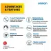 Infographic view of Omron MC-246 Digital Thermometer showing switchable °C/°F, flexible tip, memory, and water resistance.
